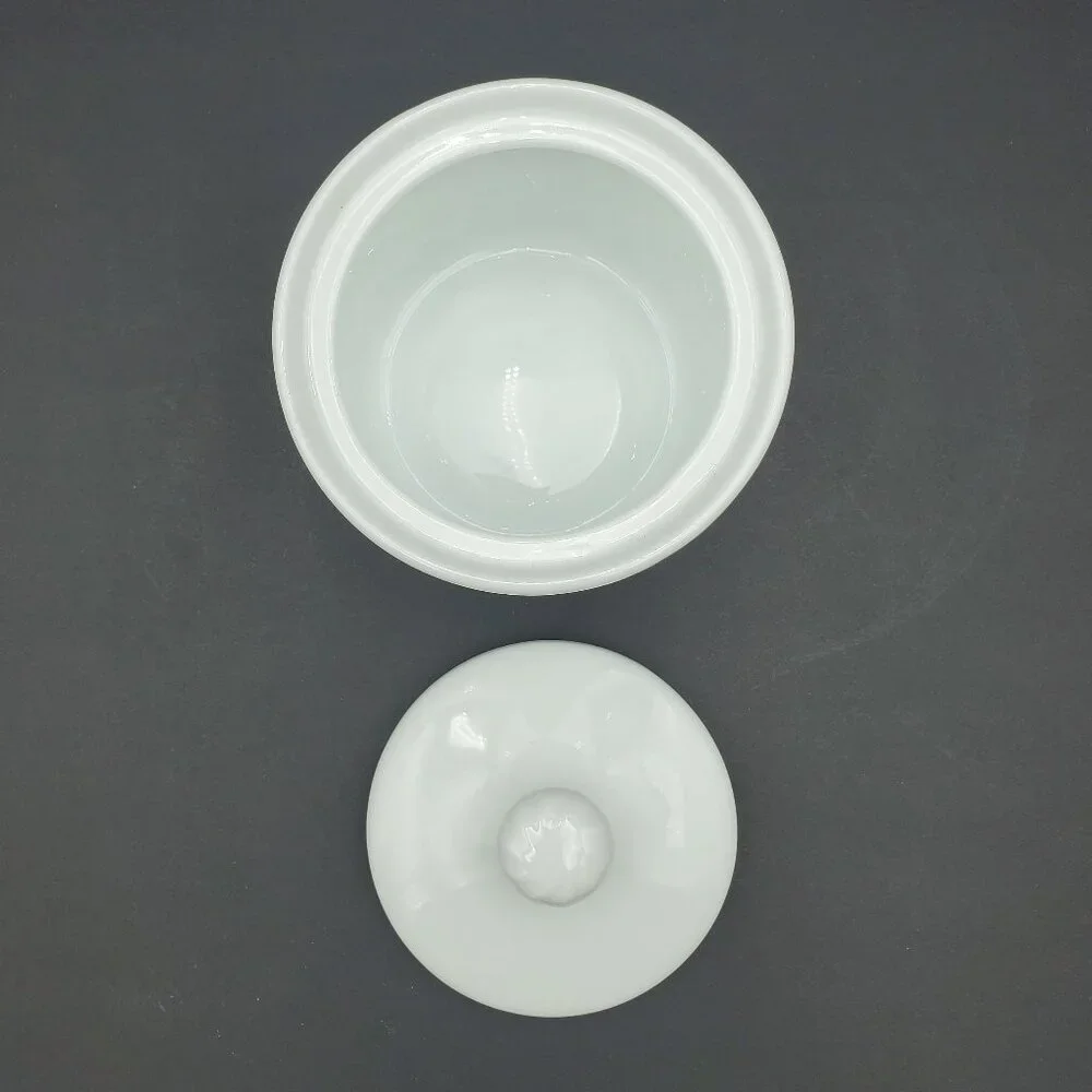 Corning White Swirl Sugar Bowl with Knob Lid Corelle White Stoneware Sugar Bowl